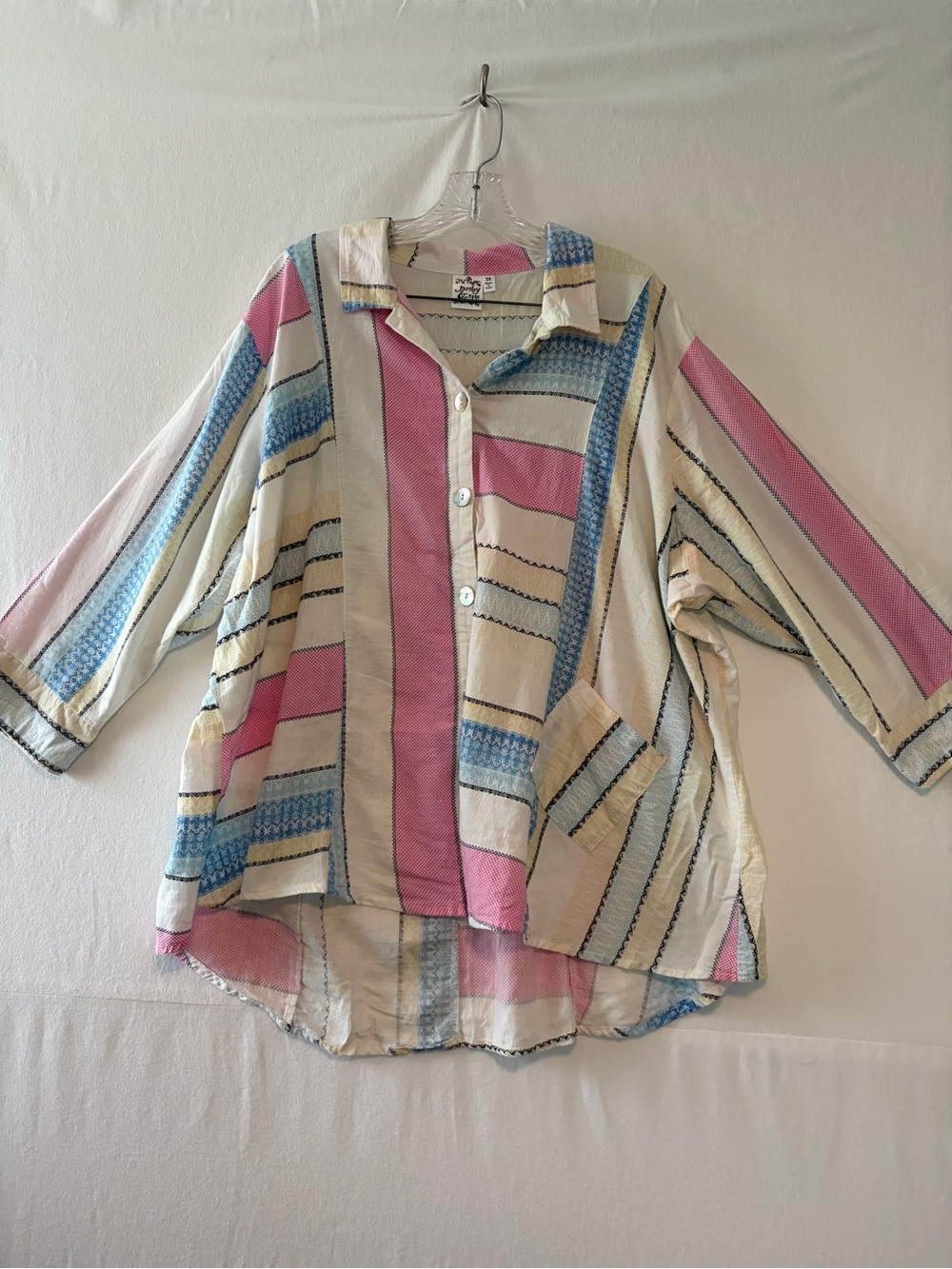 Parsley & Sage Girls' Striped Button-Front Shirt in Pink, Blue & Cream